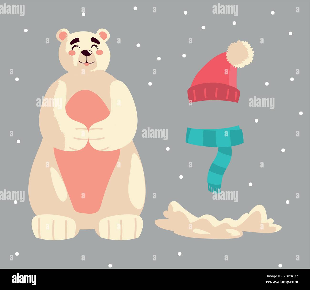 cute polar bear scarf hat and snow cartoon vector illustration Stock ...