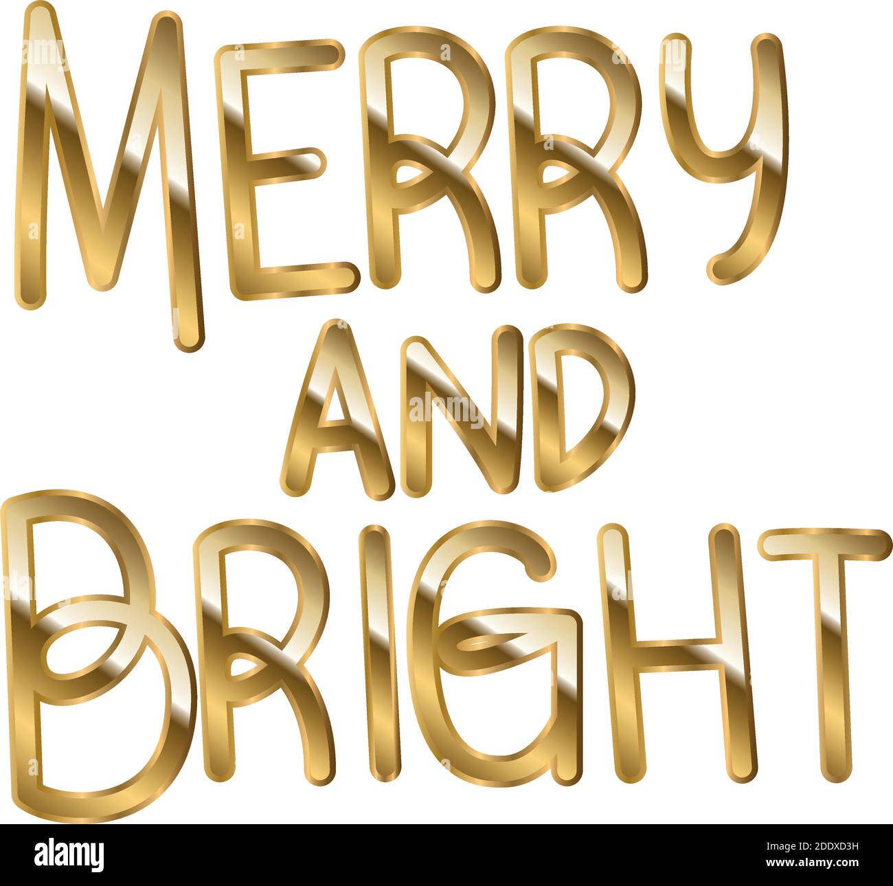 merry and bright in gold lettering Stock Vector