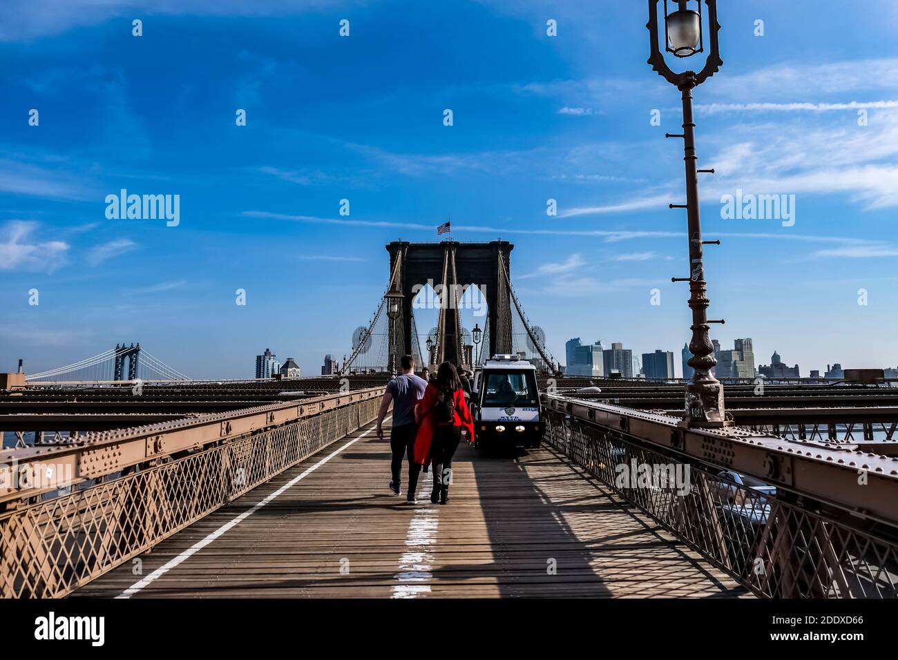 Brooklyn Bridge that connects Brooklyn and Manhattan. New York, USA