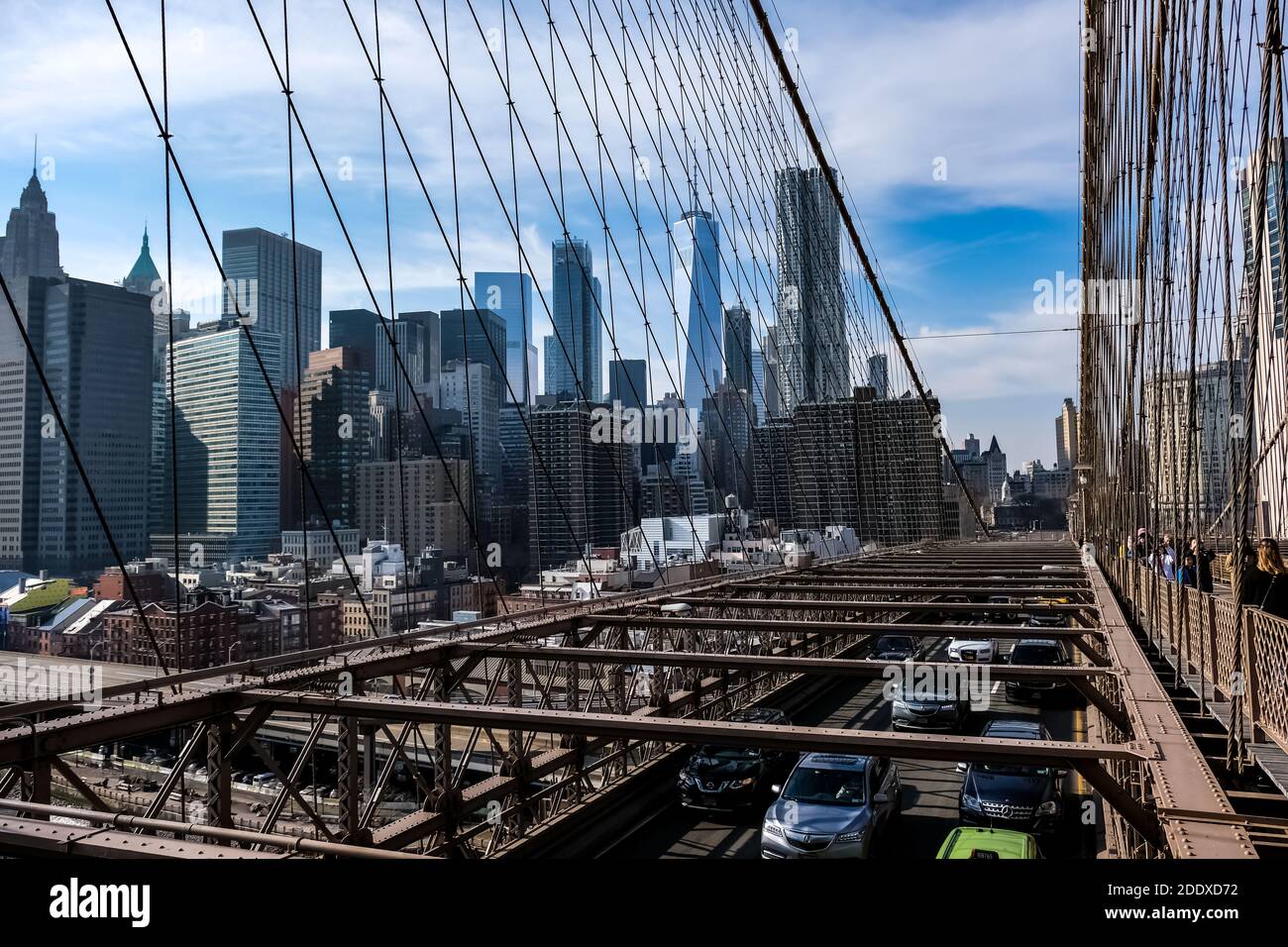 Brooklyn Bridge that connects Brooklyn and Manhattan. New York, USA