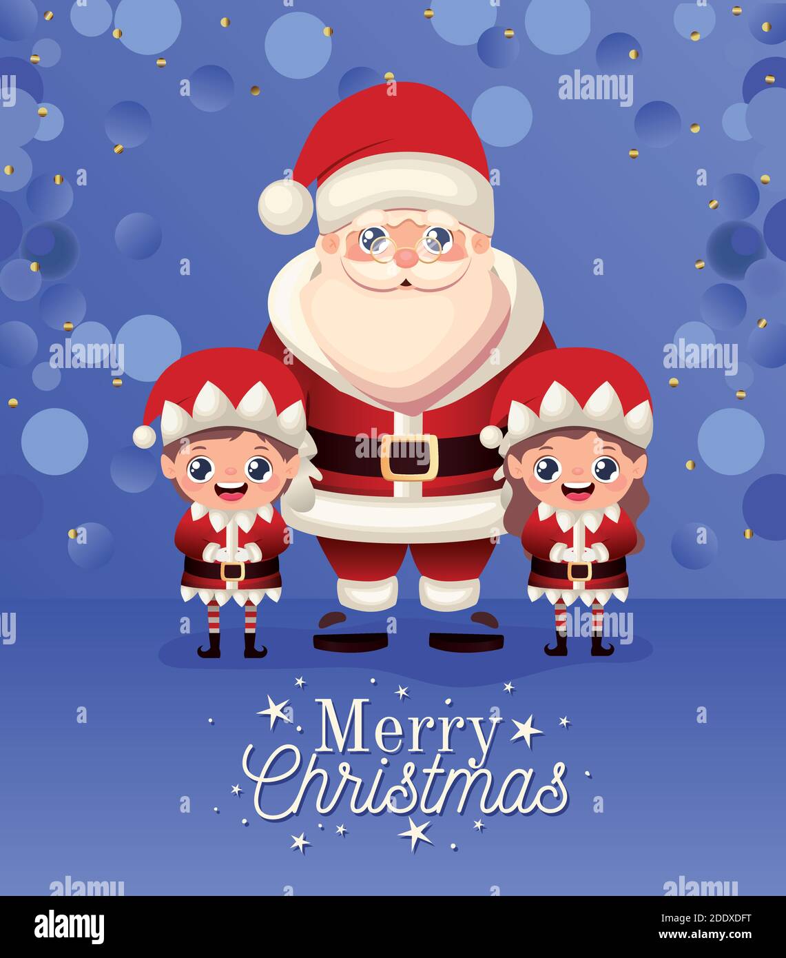 santa claus and two elfs with merry christmas lettering Stock Vector Image  & Art - Alamy