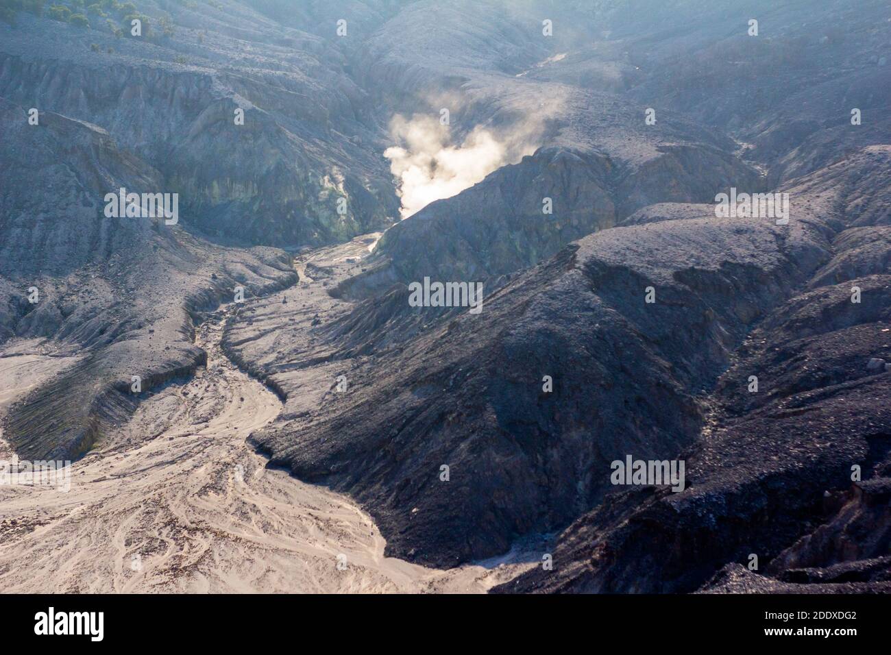 Crater of Tangkuban Perahu, an active volcano in Indonesia Stock Photo