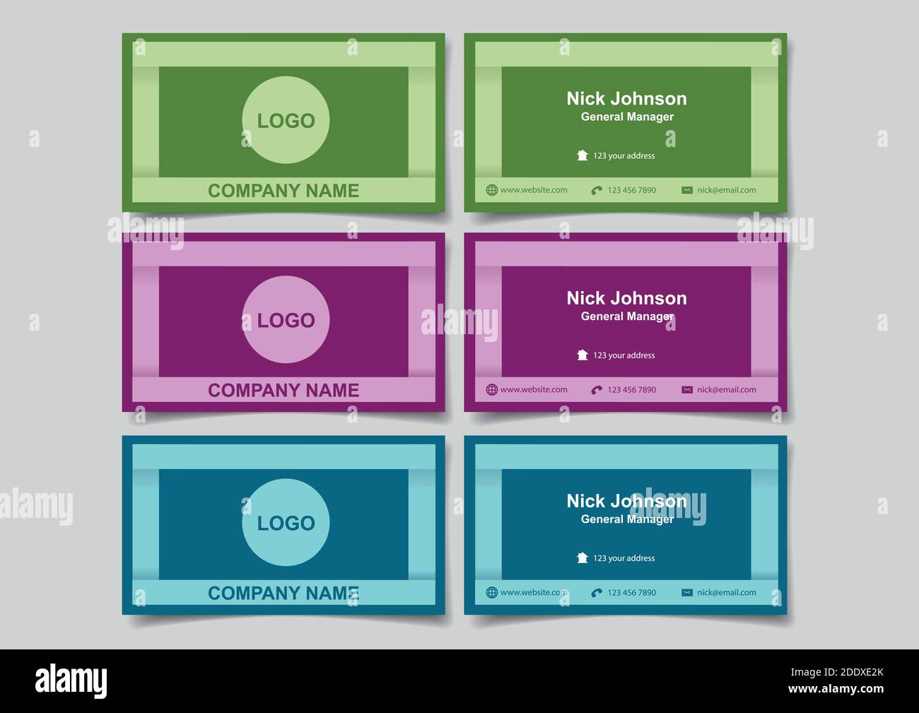 Business name cards with 3D frame design for business branding. Set of