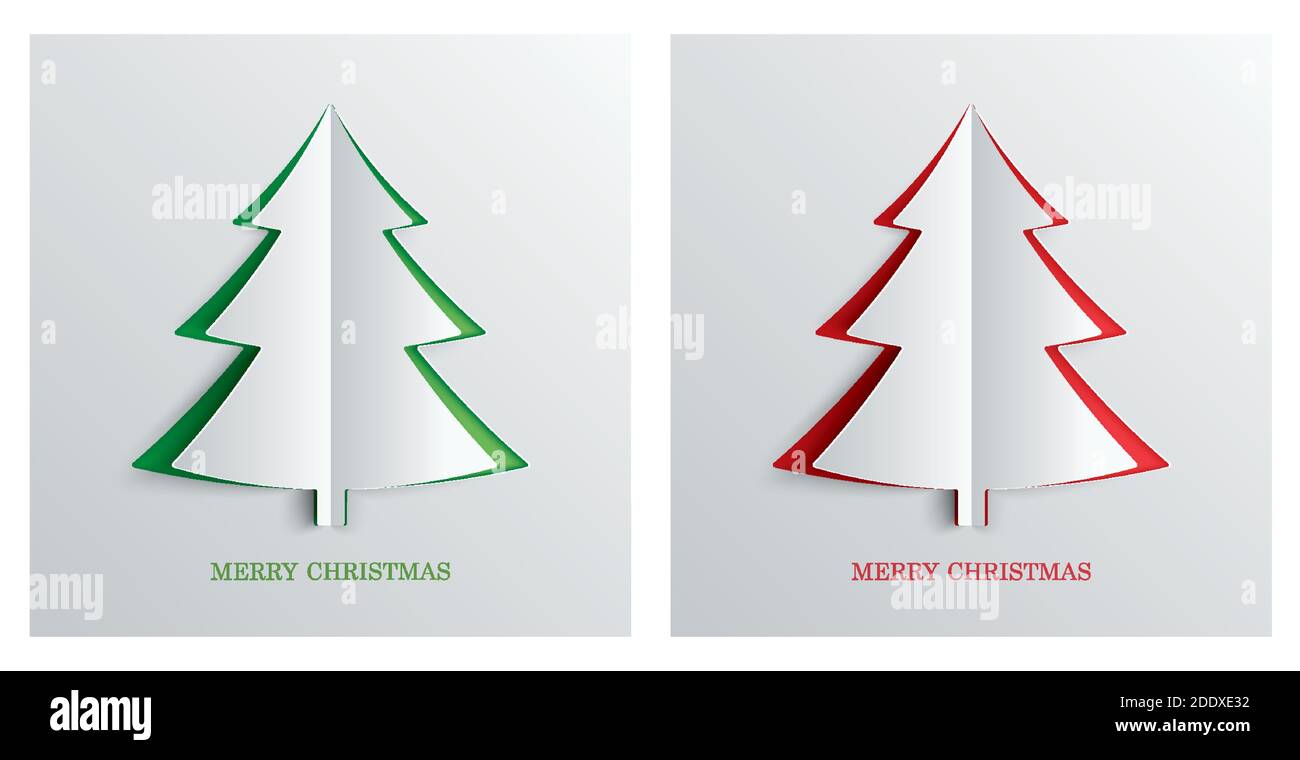 Christmas tree in paper art style with green and red color Stock Vector ...