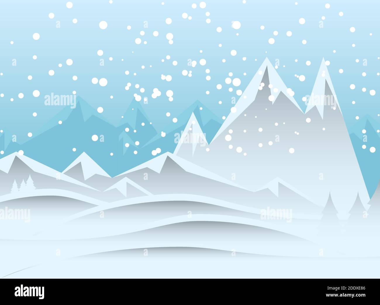winter landscape mountains peaks trees and snowfall background vector ...