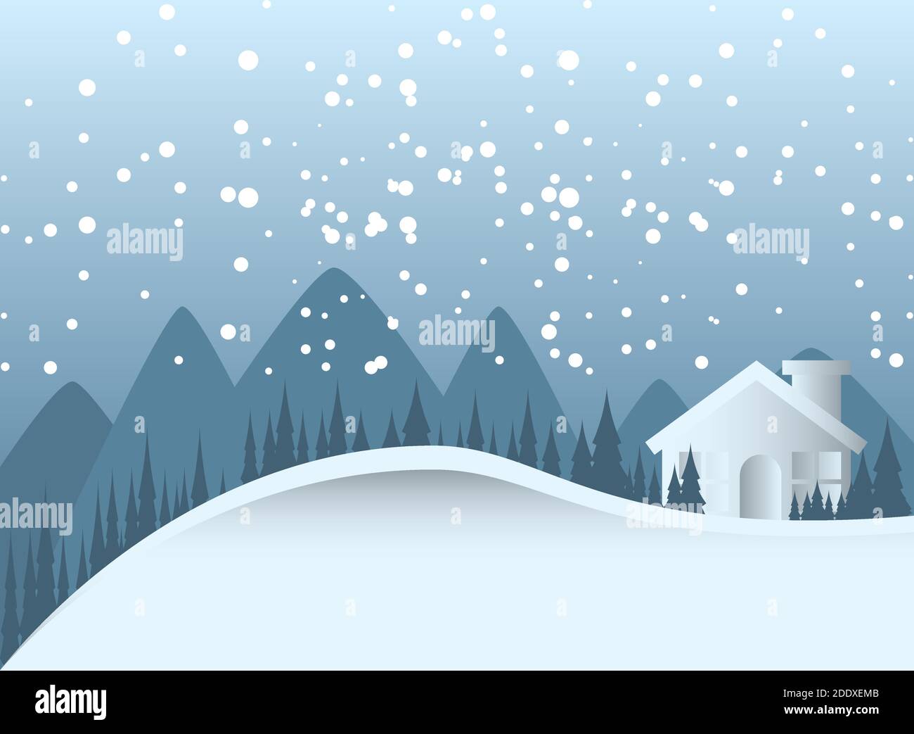 winter landscape snow covered house pine trees and snowfall background ...