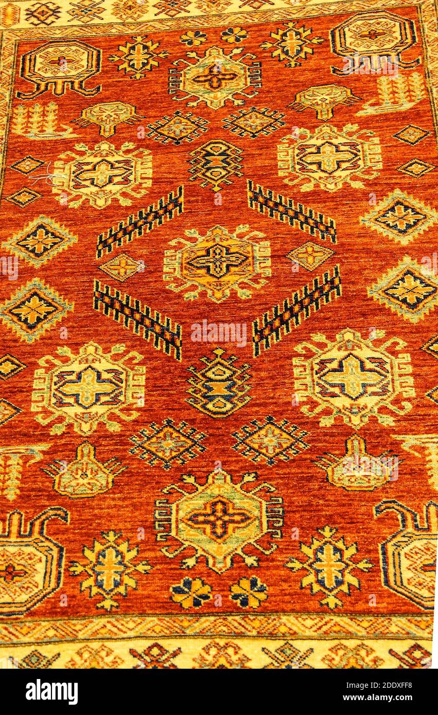 Details of hand woven carpets in rug store Ephesus, Turkey Stock Photo ...