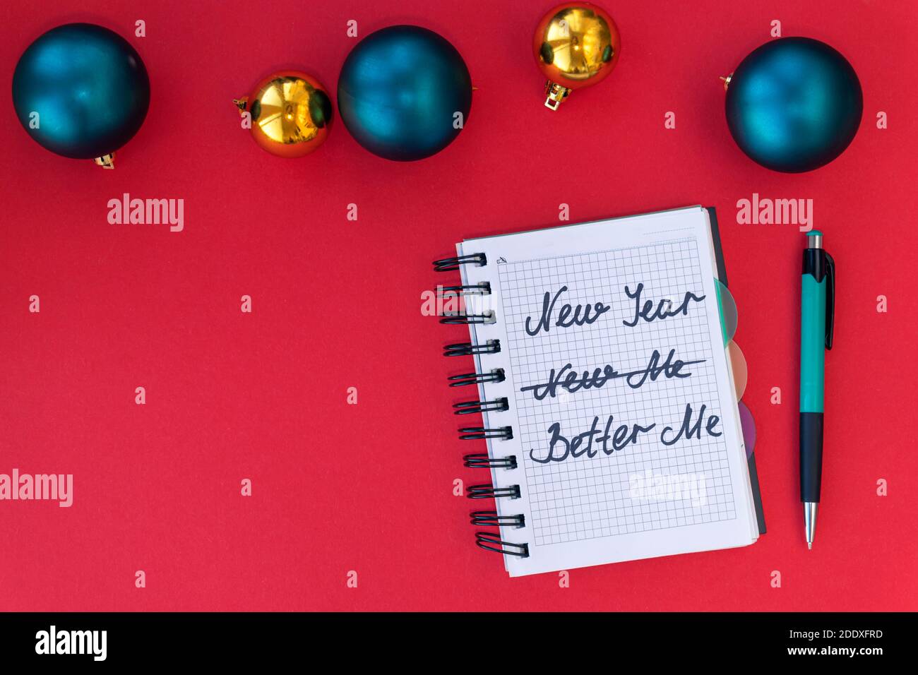 Happy new year quote. New year, better me. Red background with ...