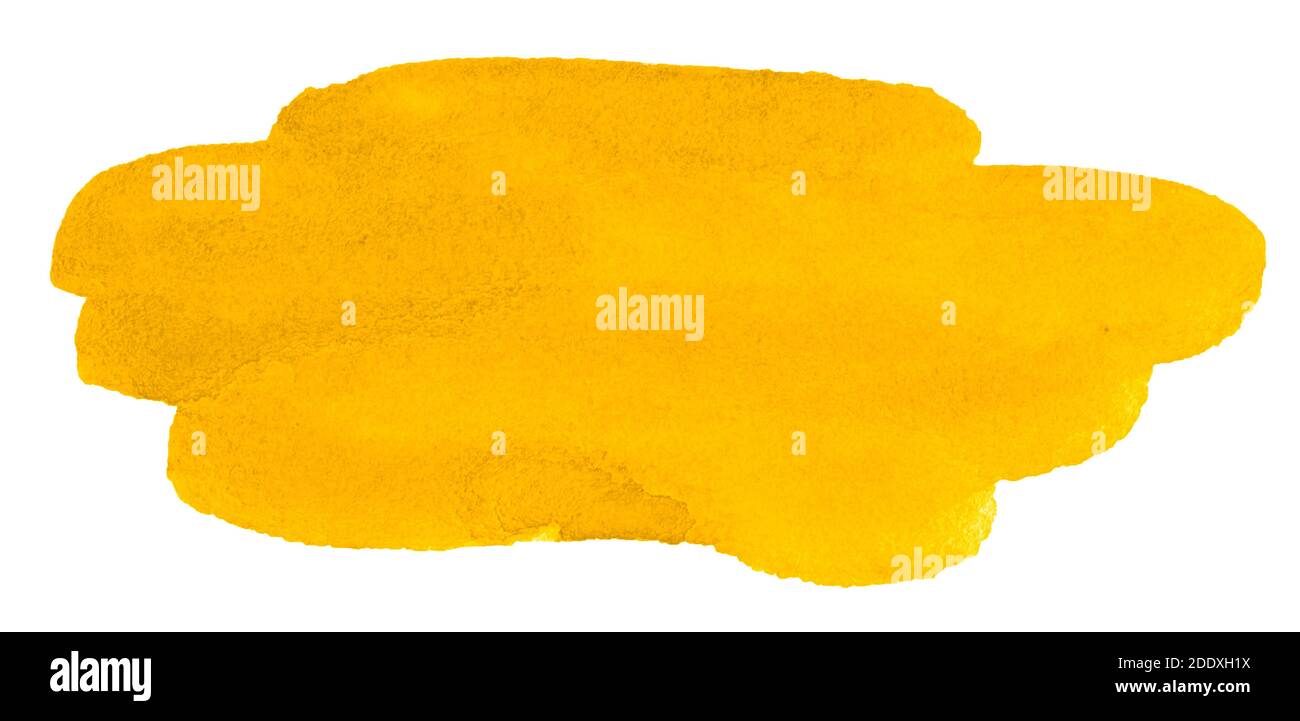 Bright yellow watercolor stains. Isolated xanthous frame. Unique ...