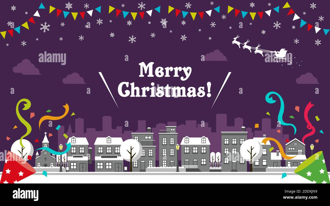 Christmas cityscape vector banner illustration (winter season Stock ...