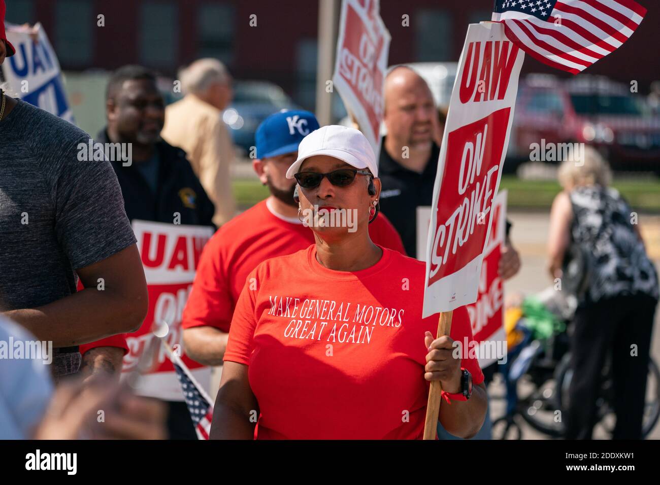 KANSAS CITY, KS, USA - 22 September 2019 - Joe Biden supporters listen to Joe Biden speaking during his visit to support a UAW (United Allied Workers Stock Photo