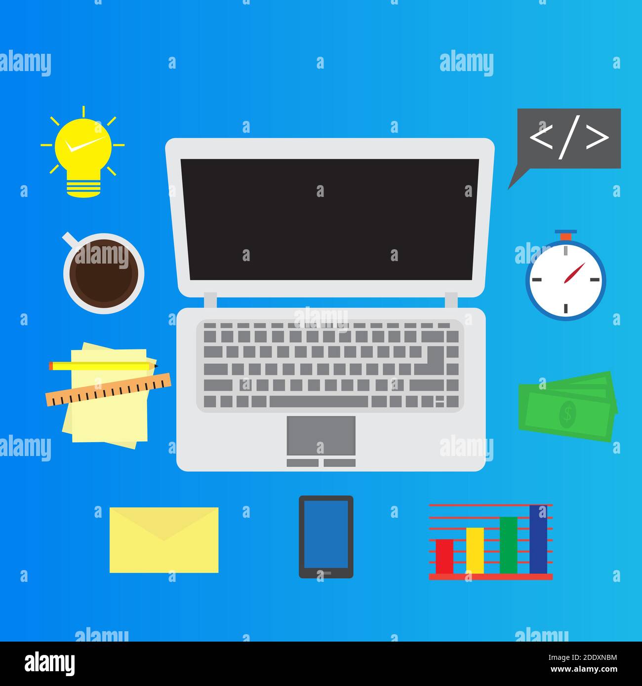 Freelancer illustration graphic flat design. Stock Vector