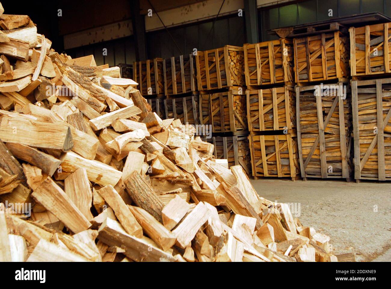 piled up logs or firewood, a renewable energy resource for heating Stock Photo Alamy