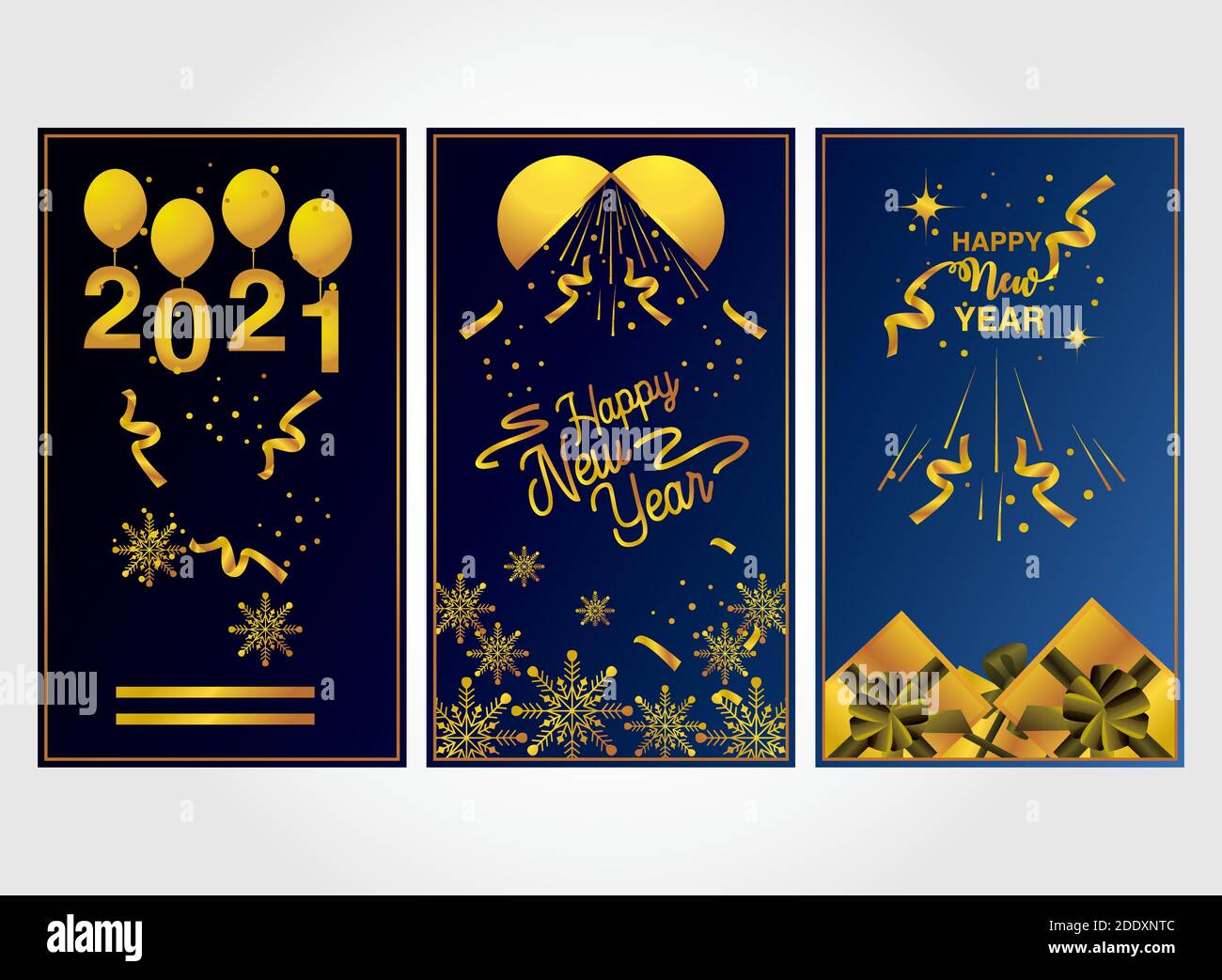 happy new year 2021 greeting card set golden festive decoration vector ...