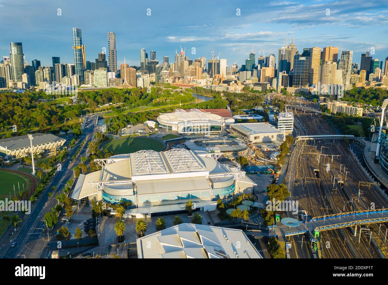 Aerial photo of Melbourne Park, home of Australian Open tennis tournament Stock Photo