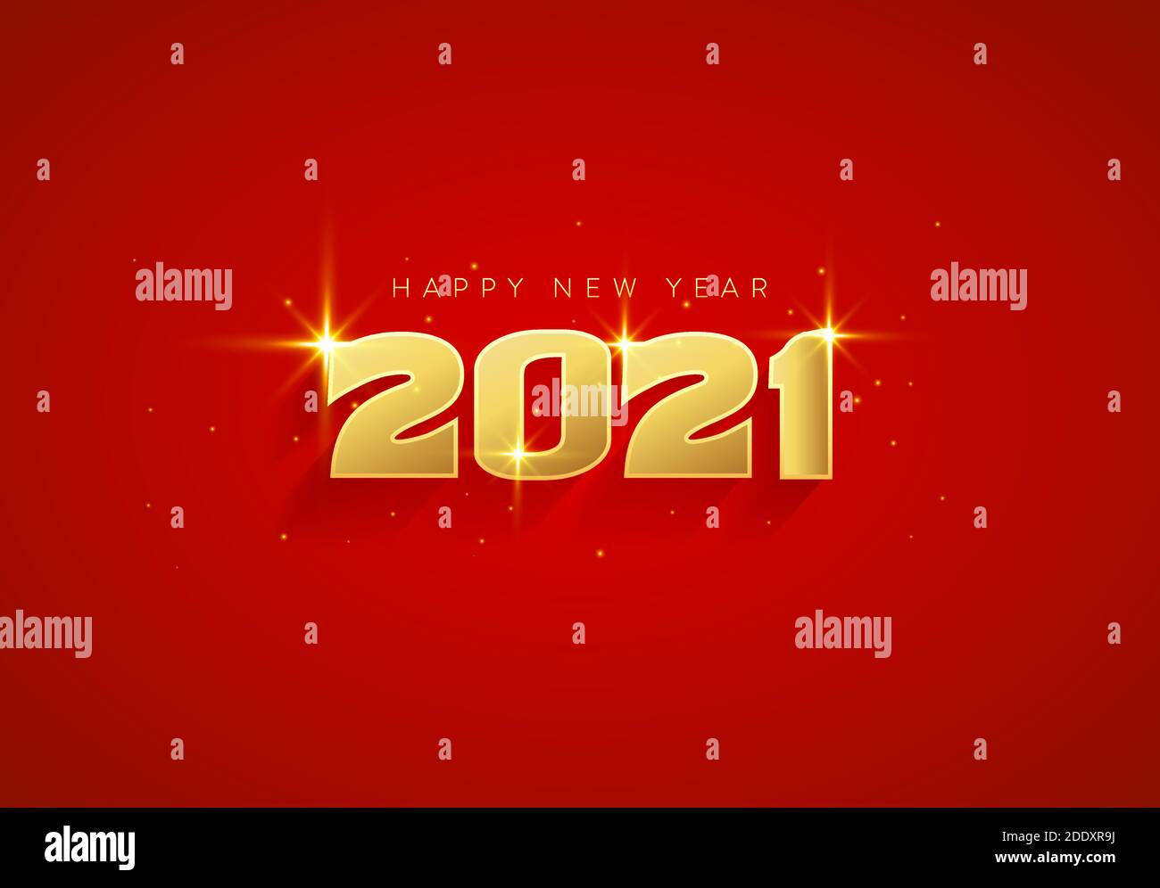 Elegant and luxury Happy New Year 2021 lettering with gold color on red background. Beautiful Greeting design for wallpaper,  banner, poster and card Stock Vector