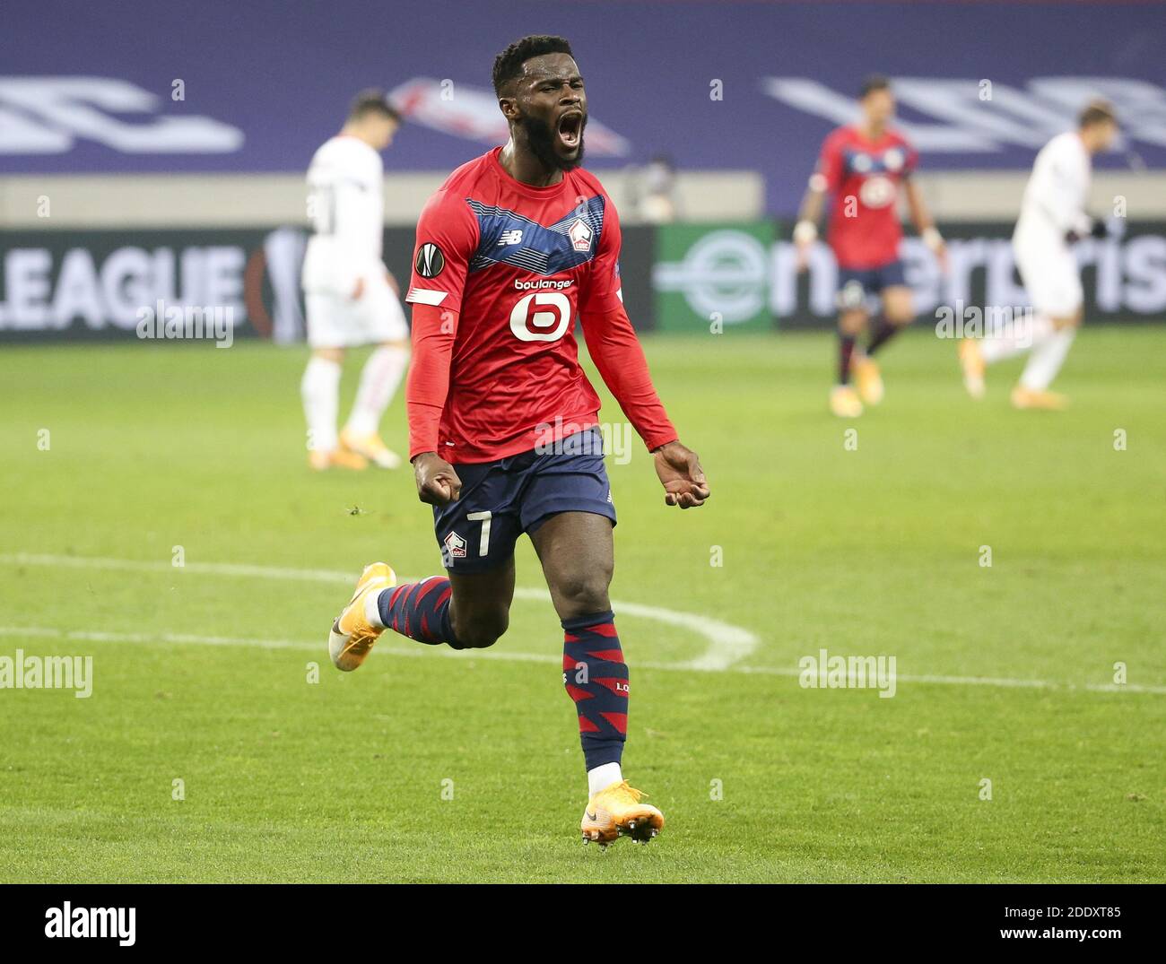 Jonathan Bamba of Lille celebrates his goal during the UEFA Europa League, Group H football match between Lille OSC and AC Milan / LM Stock Photo