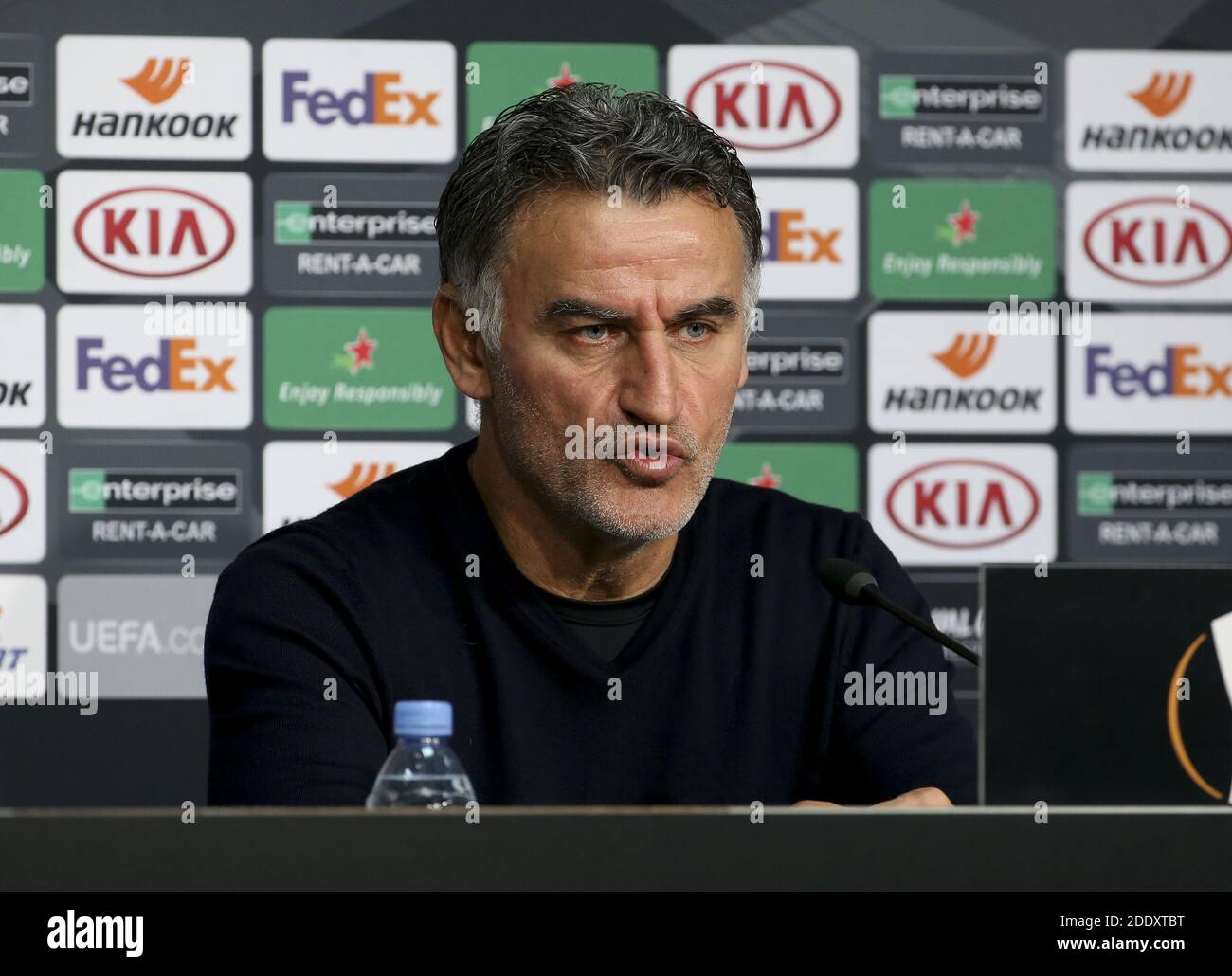 Coach of Lille OSC Christophe Galtier during the press conference following the UEFA Europa League, Group H football match betwe / LM Stock Photo