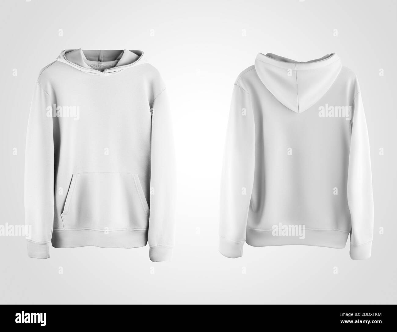 White hoodie template, front and back view, mens sportswear, for design  presentation, print. Mockup casual sweatshirt with hood and cuffs, isolated  on Stock Photo - Alamy