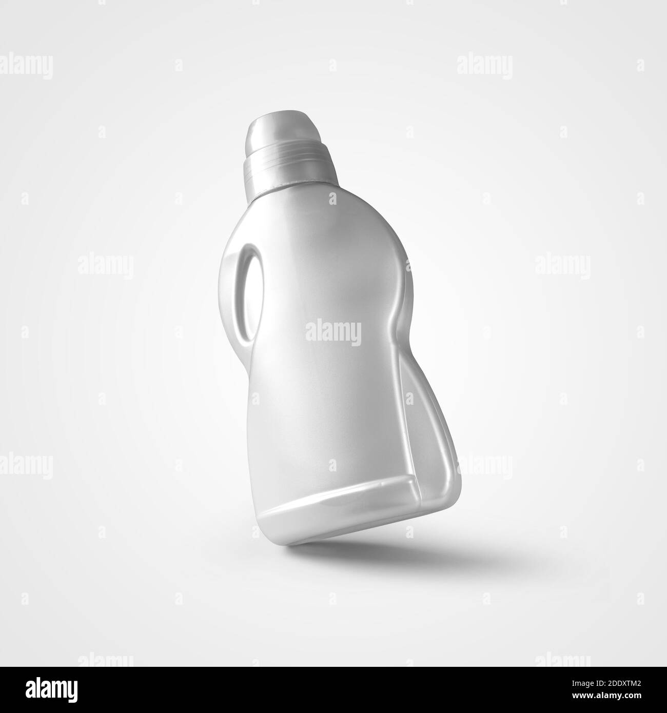 Template of plastic white packaging for detergent, cleaning and washing gel with screw cap, for design presentation. Mockup of glossy bottle with fabr Stock Photo