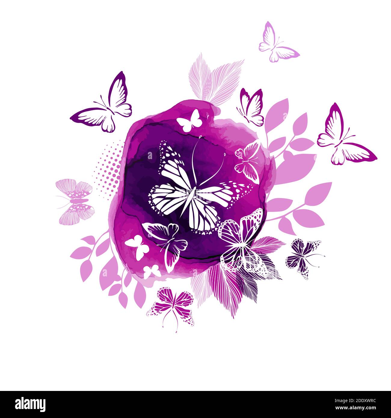 White butterflies on a watercolor Violet background. Vector Stock Vector