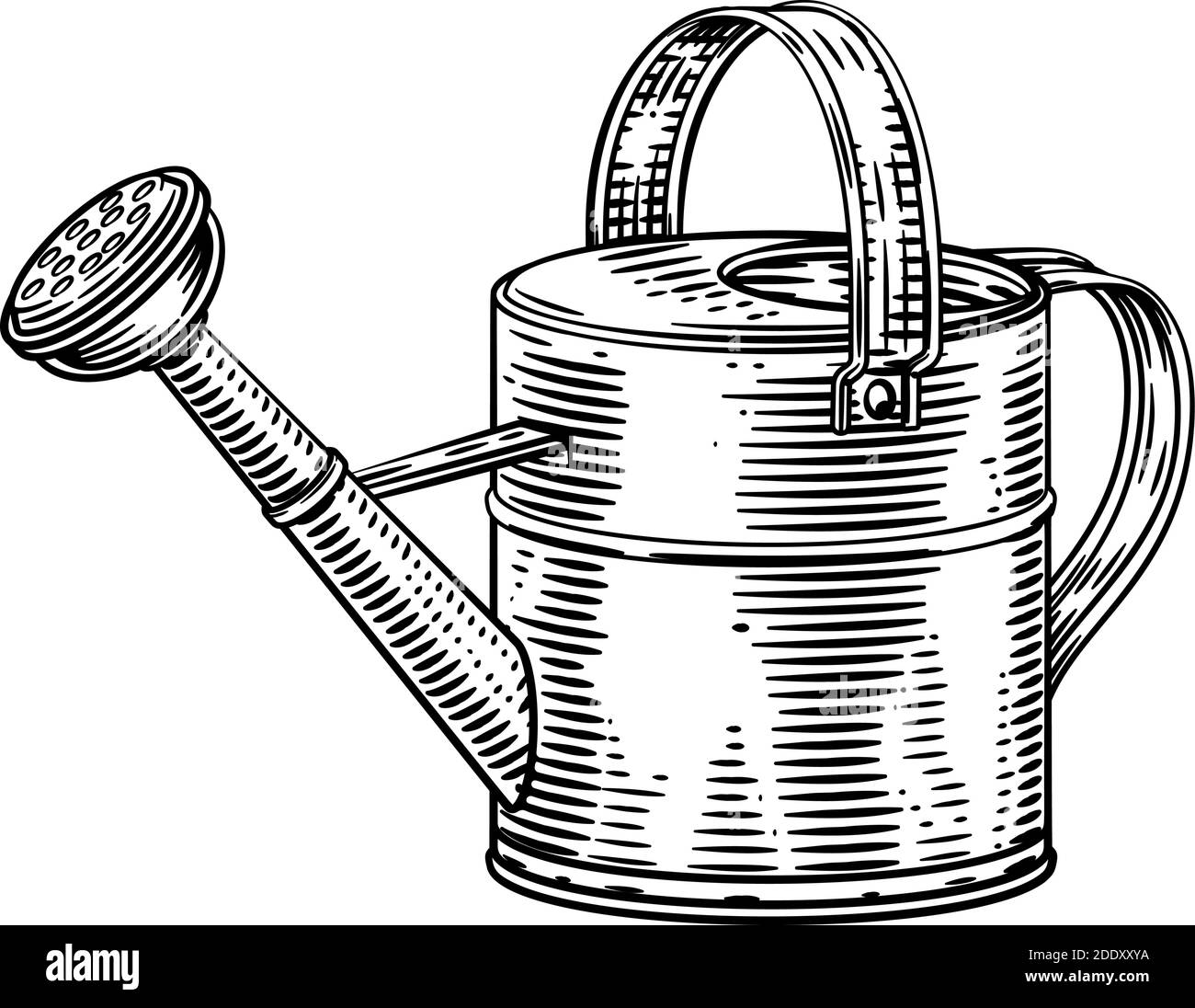 Garden Tool Watering Can Woodcut Vintage Style Stock Vector