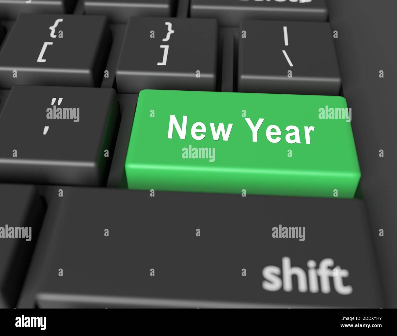 Celebration concept. Words New Year on button of computer keyboard. 3d rendering Stock Photo