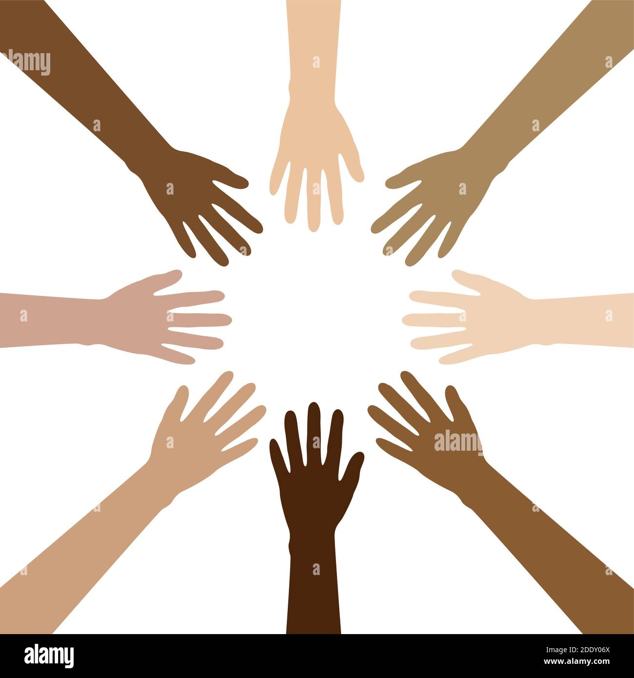 group of human hands with different skin colours build a circle ...