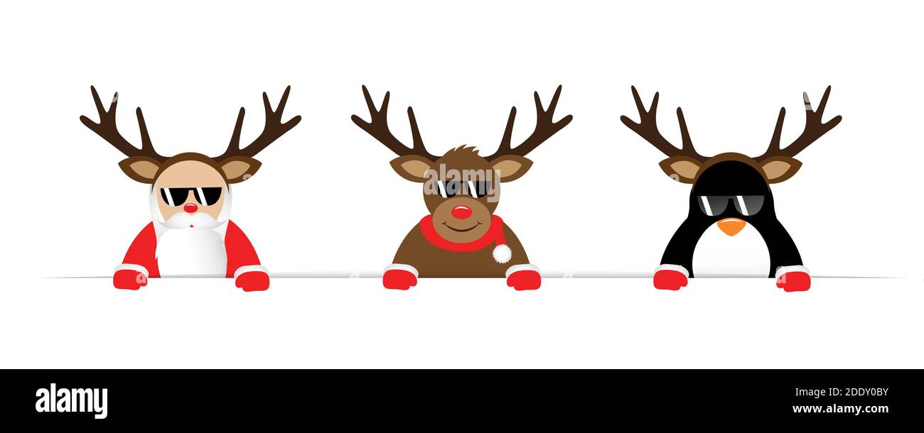 funny christmas cartoon with cute reindeer santa claus and penguin with ...