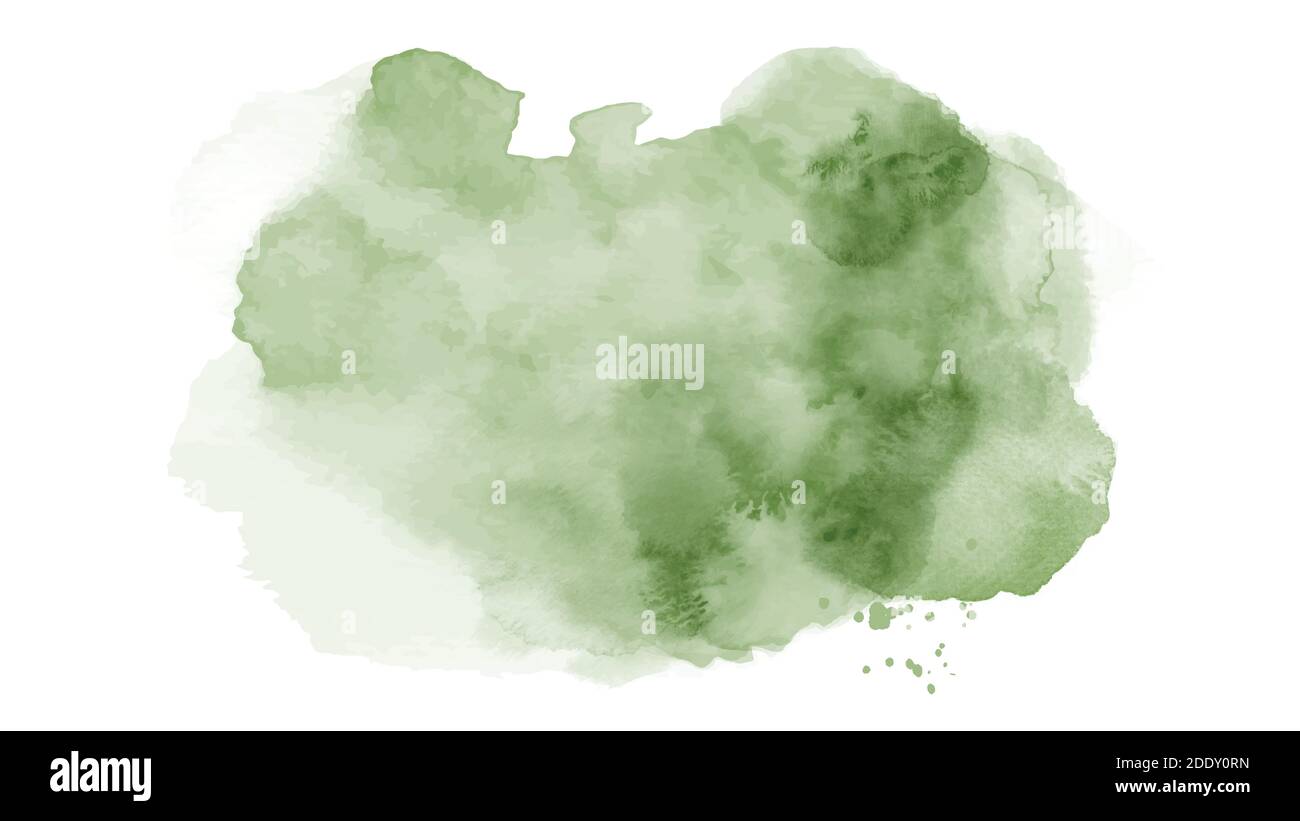 Abstract bright green of stain splashing watercolor hand-painted on white background. Artistic used as being an element in the decorative design of in Stock Vector