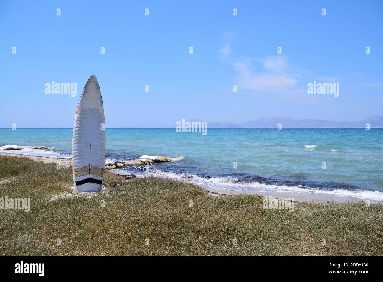Surfboard on the beach on Kos island in Greece Stock Photo Alamy