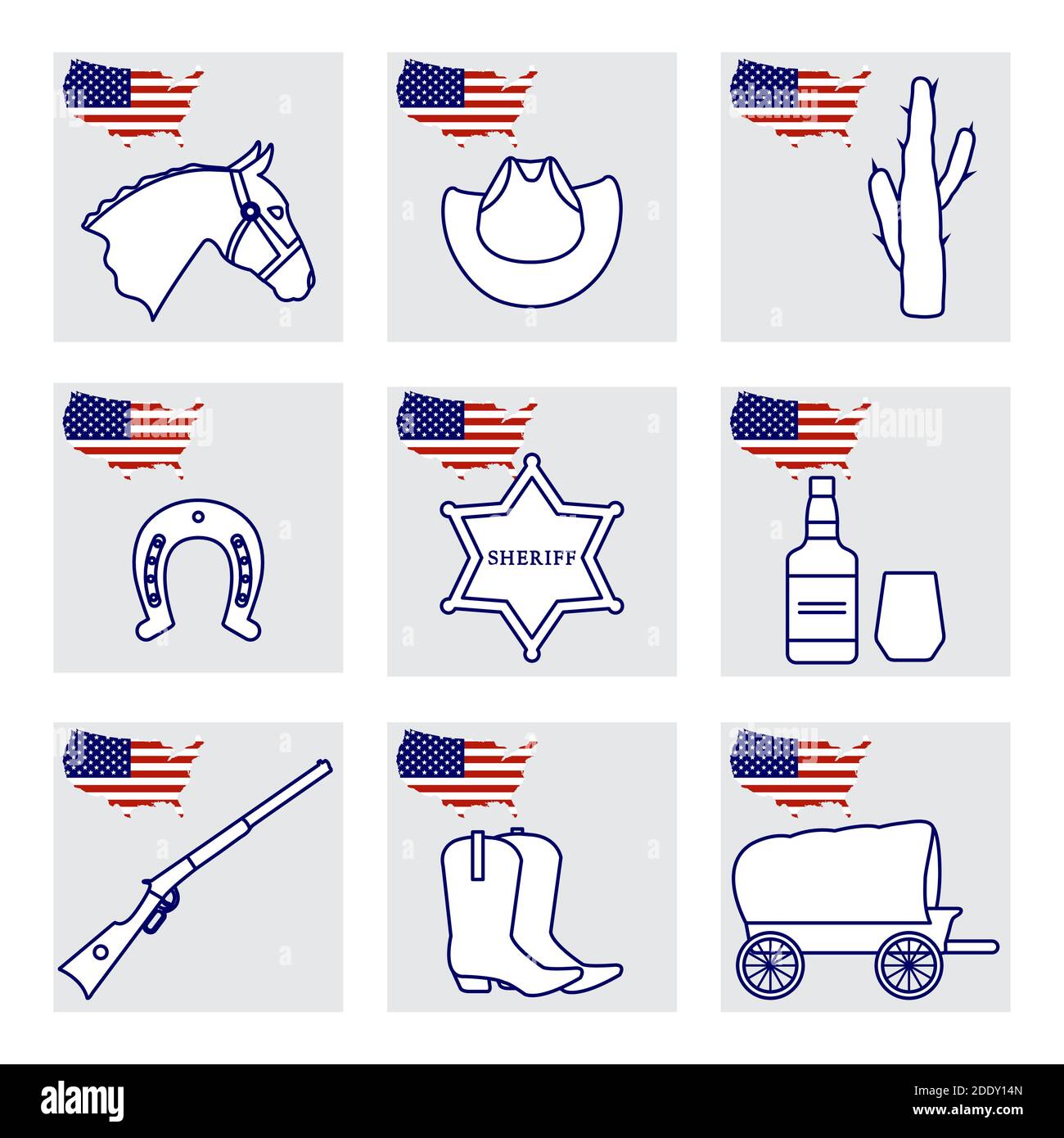 Vector Illustration USA set American national symbols Horse head