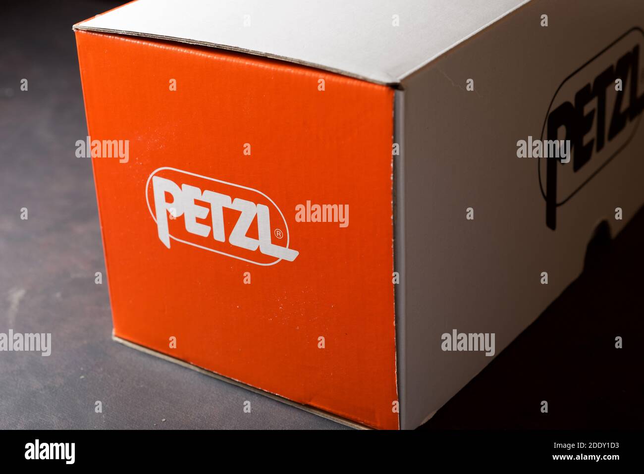 Zaragoza, Spain October 21, 2021 Cardboard box with the logo of the