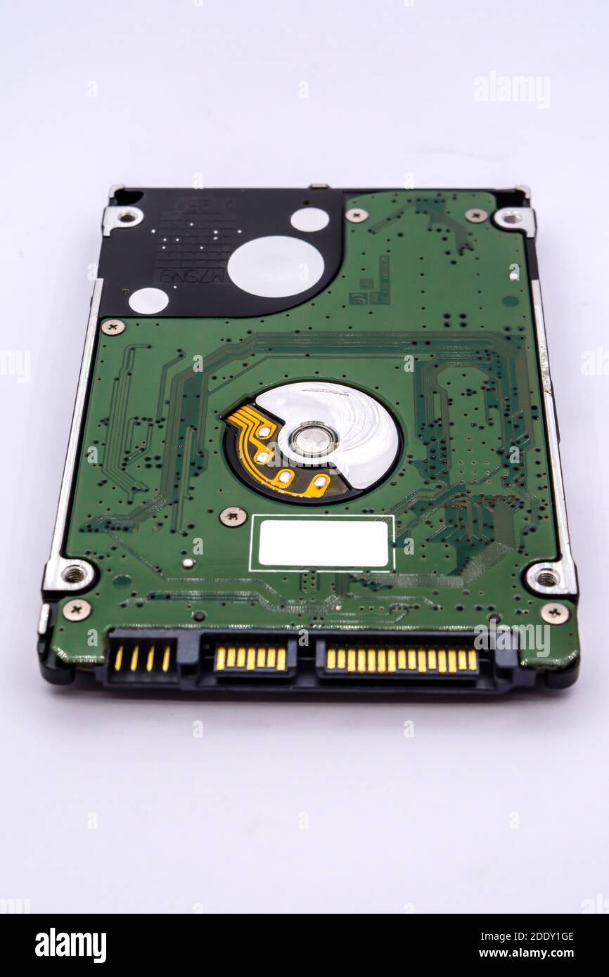 Close up of internal hard disk drive or hdd of Laptop isolated on white background. Stock Photo