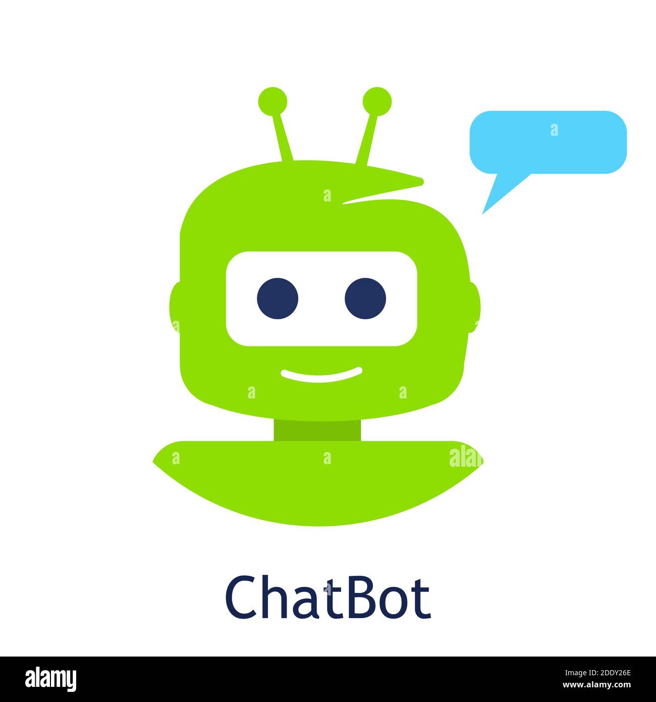 Green Robot or chatbot logo template. Chat Bot icon for website. Vector illustration in Modern flat style. cartoon character Isolated on white. Stock Vector