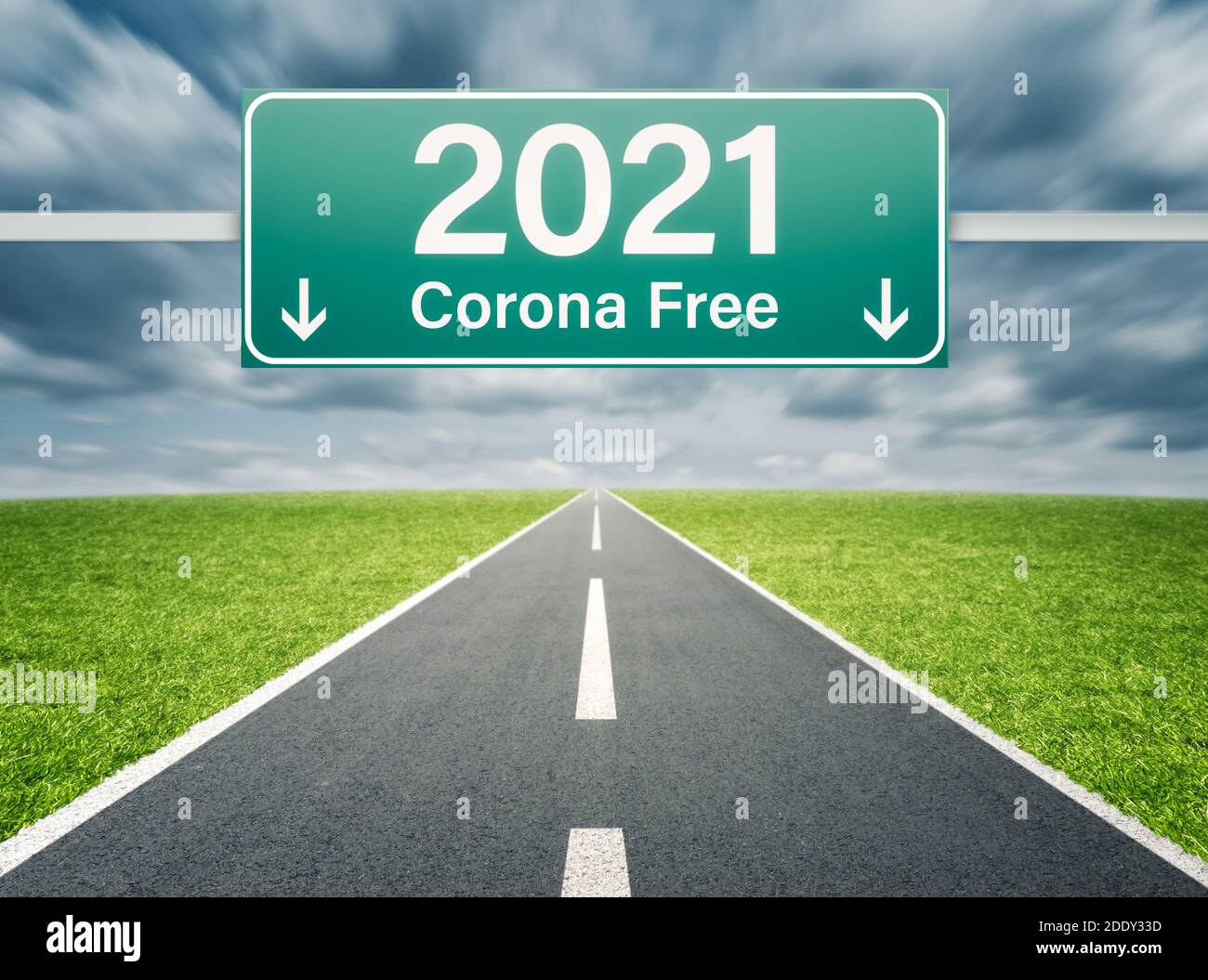 Corona Free in 2021 concept with road and sign Stock Photo