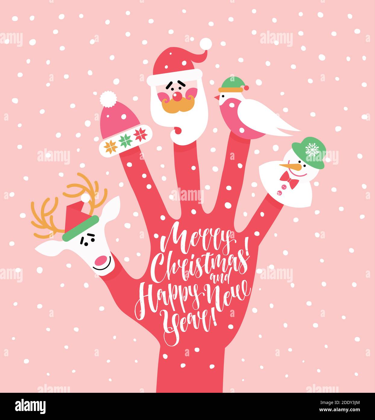 Vector holiday background with finger puppets. Winter cartoon character. Stock Vector