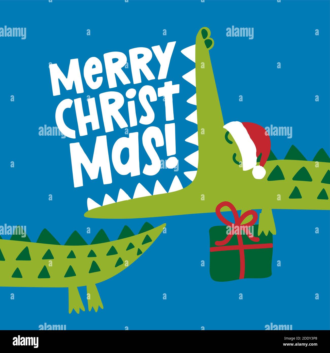 Merry Christmas - Cute Crocodile print design and gift - funny hand drawn doodle, cartoon alligator. Good for Xmas Poster or t-shirt textile graphic d Stock Vector