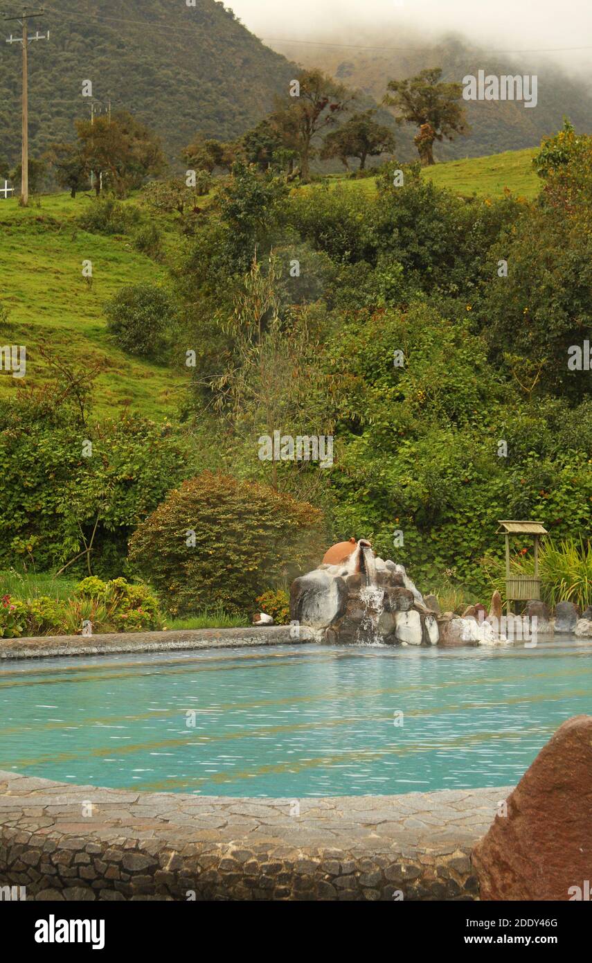 Hot springs swimming pools at Termas de Papallacta spa resort, in the Andes. Napo province east of Quito, Ecuador Stock Photo