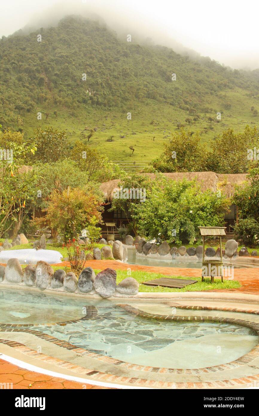 Hot springs swimming pools at Termas de Papallacta spa resort, in the Andes. Napo province east of Quito, Ecuador Stock Photo