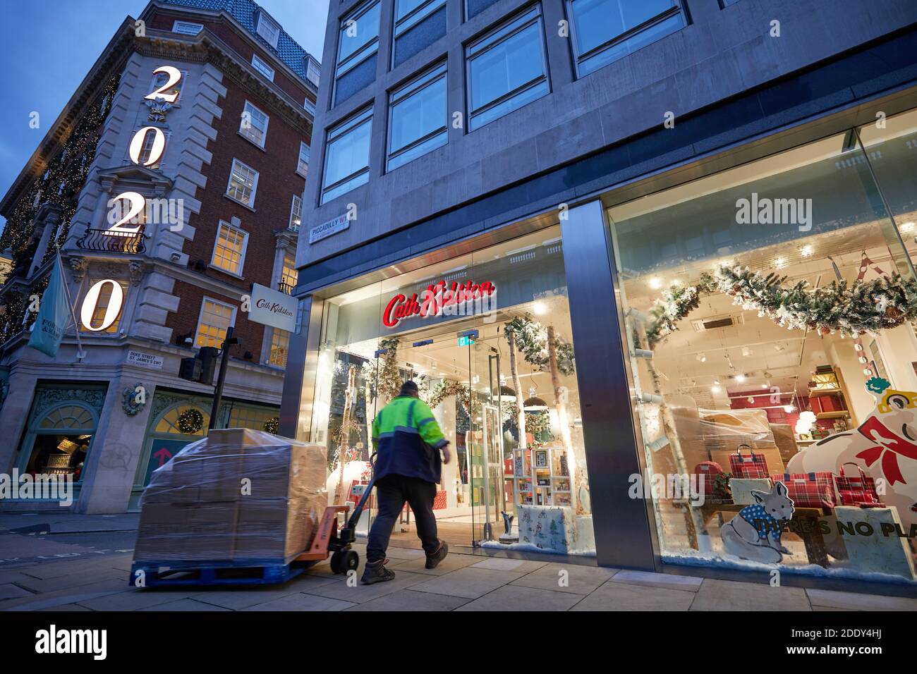 London, UK. - 26 Nov 2020: Stock is brought into the Cath Kidston store on Piccadilly in preparation for reopening after lockdown. The shop is only UK outlet salvaged after the chain went into administratio during the early stages of the coronavirus pandemic. Stock Photo