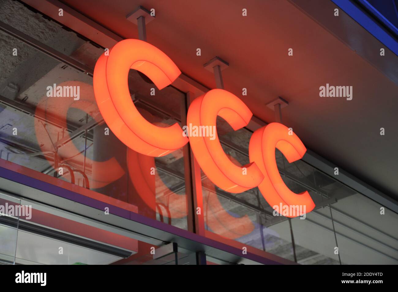 Berlin, Germany - November 14, 2020: CCC Shoes sign in front of their local shop in Berlin Stock Photo