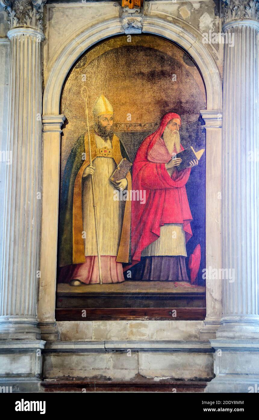 Santi Agostino e Gerolamo by Girolamo da Santacroce in the Church of Madonna dell'Orto - Venice, Italy Stock Photo