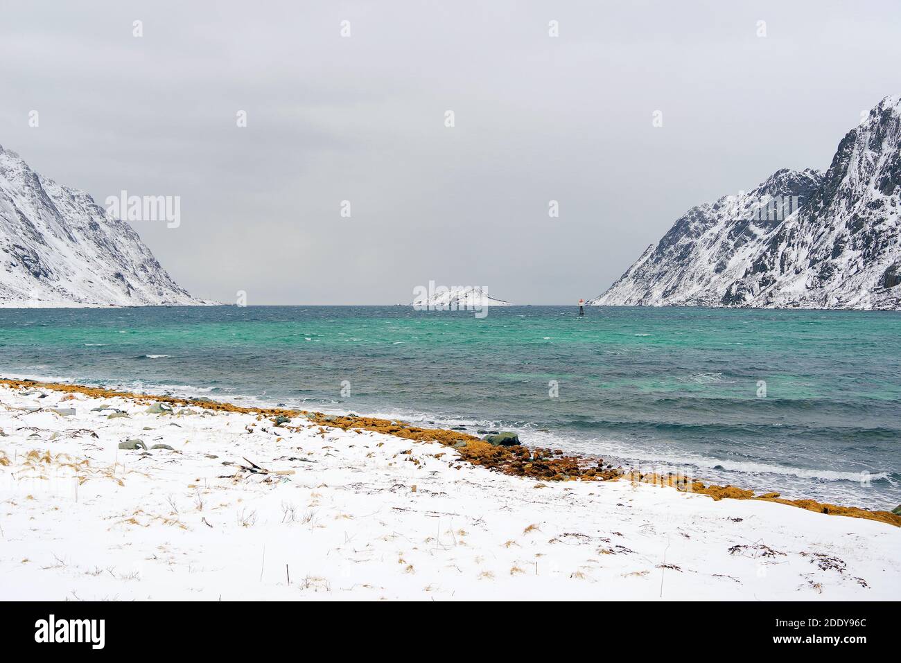 Winter landscape of the North Sea in Norway, Lofoten Archipelago, Europe Stock Photo