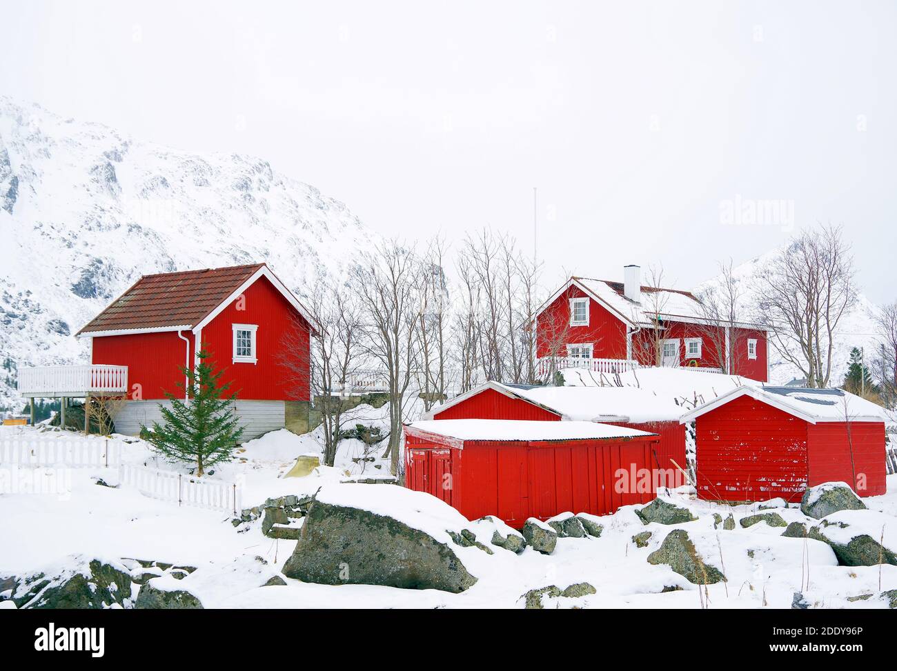 Traditional fishermen cabins in Lofoten Archipelago, Norway, Europe Stock Photo