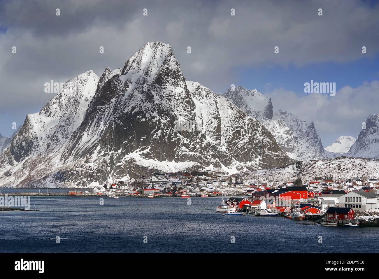 Norwegian landscape near Reine Resort in Lofoten Archipelago, Norway, Europe Stock Photo
