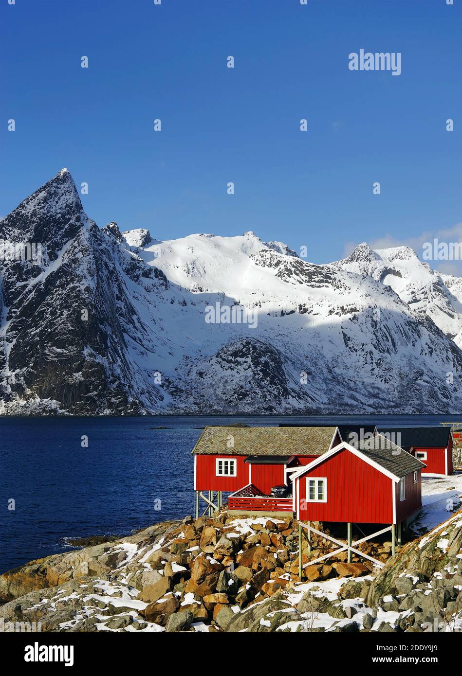 Norwegian landscape near Reine Resort in Lofoten Archipelago, Norway, Europe Stock Photo