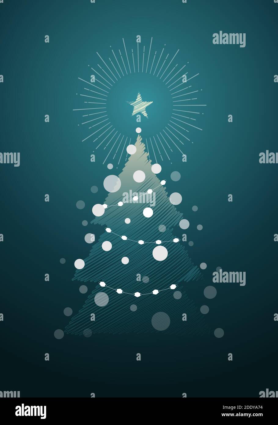 Hand sketch Christmas tree and star on green background. Vector ...