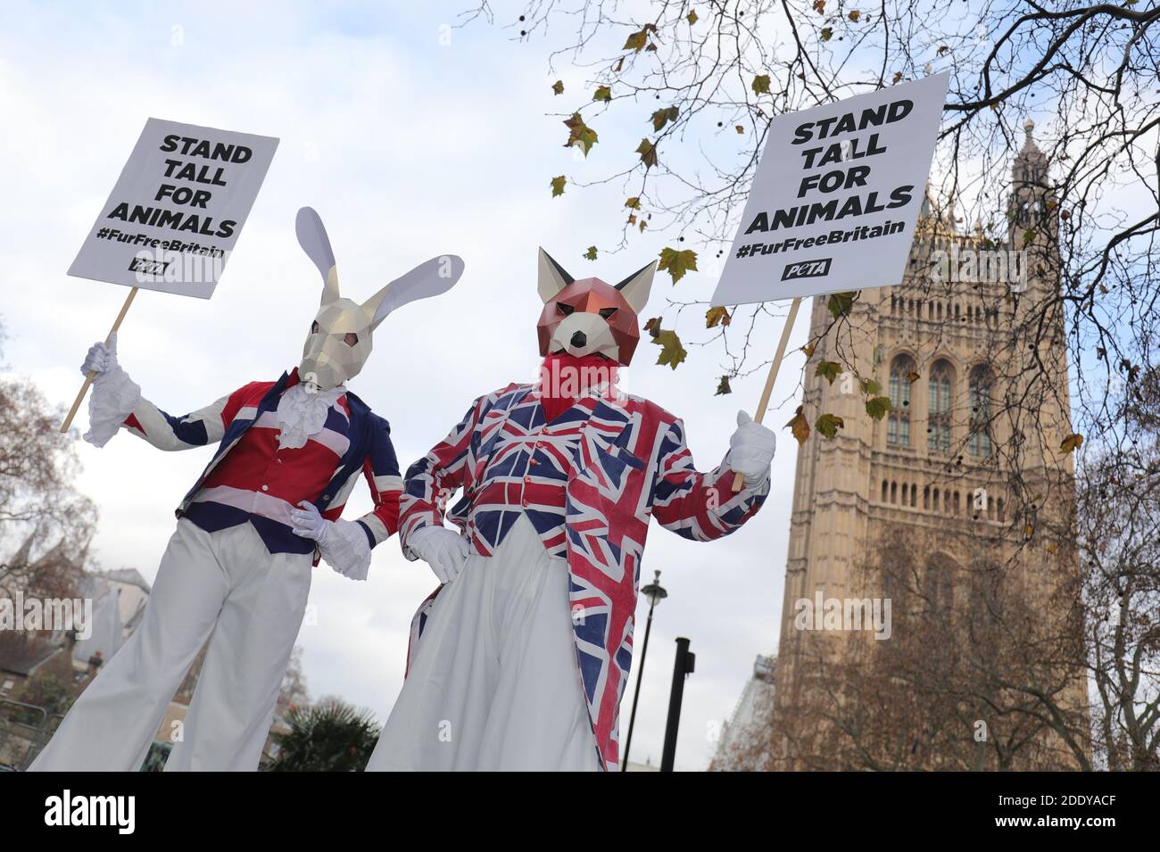 Protesters from PETA animal rights group demonstrates against fox hunting in Westminster