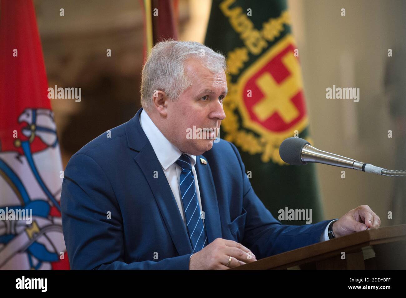 2018-10-05. Arvydas Anušauskas is a Lithuanian politician and historian. He focuses on the history of the interwar Lithuanian secret services, KGB act Stock Photo